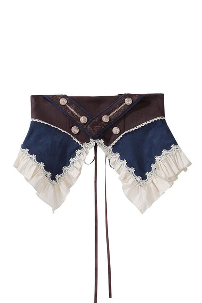 Beige [Morning Mist Coast] Stand Collar Long Sleeves Ruffle Embroidery Vintage Elegant Lolita Skirt Dress Set
