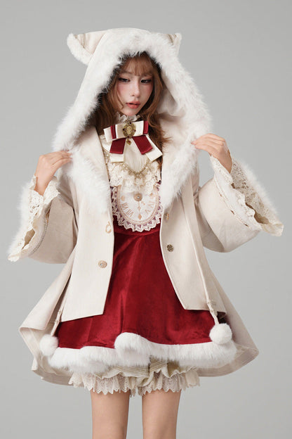 Beige [Clock of Reincarnation Cycles] Cat Ears Magic Hooded Sweet Lolita Coat Cloak