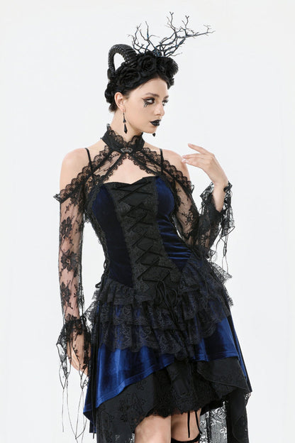 Black Off Shoulder Long Sleeves Sheer Floral Lace Women's Gothic Shrug
