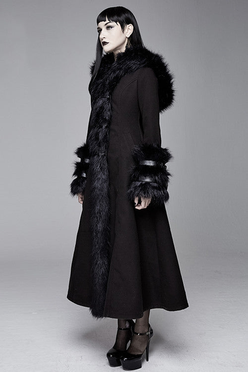 Black Gothic Double Faced Woolen Hooded Long Sexy Women Coat