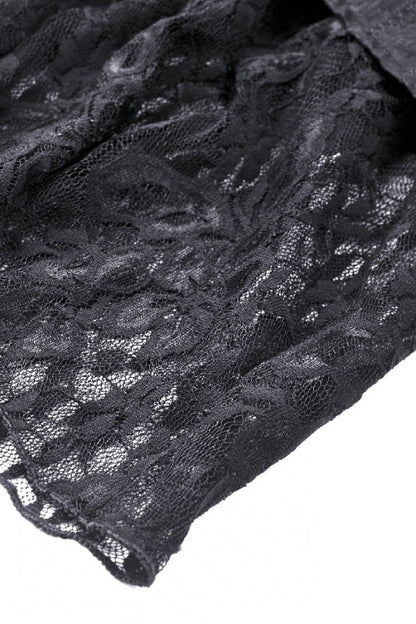 Black Off Shoulder Long Trumpet Puff Sleeves Lace-Up Strappy Mesh Women's Gothic Cocktail Dress