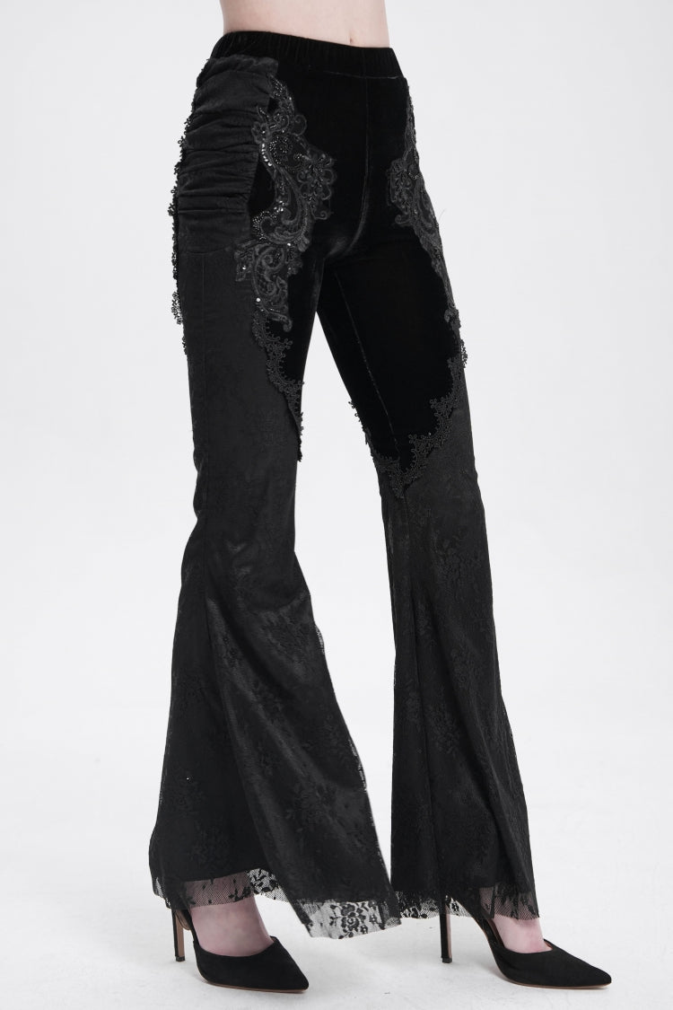 Black Floral Embroidery Stitching Lace Women's Gothic Pants