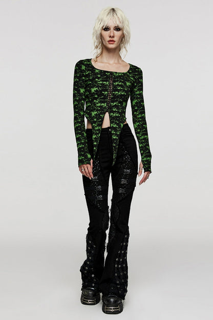 Black Hole Eyes Buckle Unedged Flared Women's Punk Pants