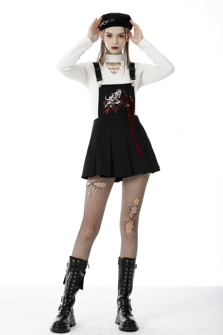Black Devil Blood Women's Punk Suspender Pleated Skirt