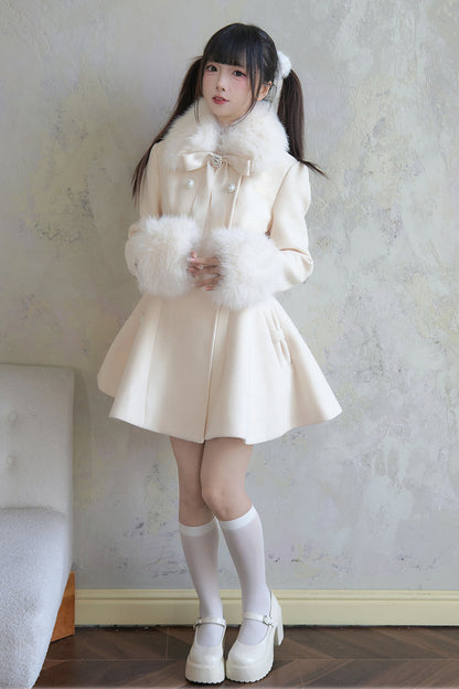 Apricot Double-Breasted Long Sleeves Bowknot Japanese Sweet Lolita Coat
