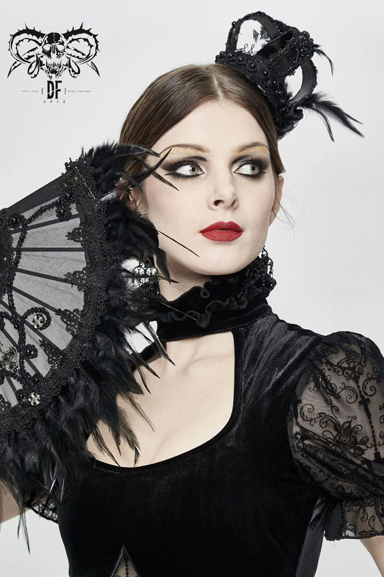 Black Feather Rose Lace Edging Cross Women's Gothic Crown Headwear