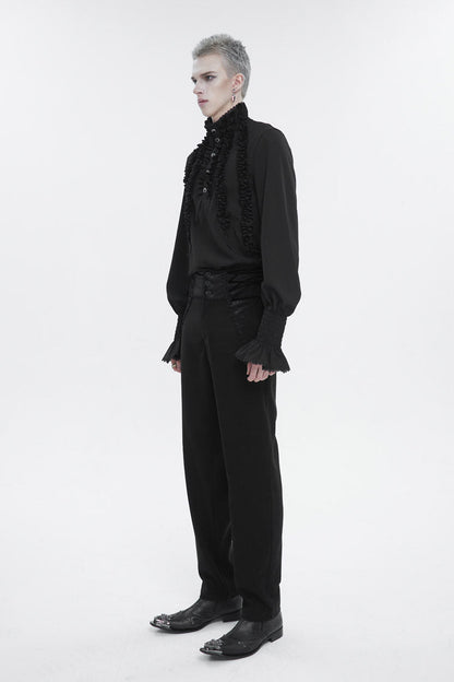 Black Irregular Stand Collar Puff Sleeved Ruffled Men's Gothic Shirt