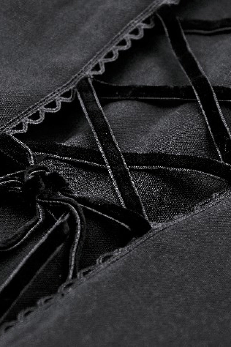 Black Long Sleeves Ruffled Lace-Up Women's Punk Long Jacket with Hood