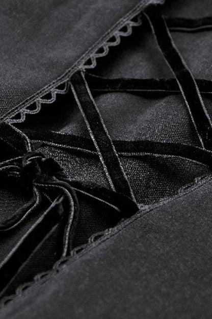 Black Long Sleeves Ruffled Lace-Up Women's Punk Long Jacket with Hood