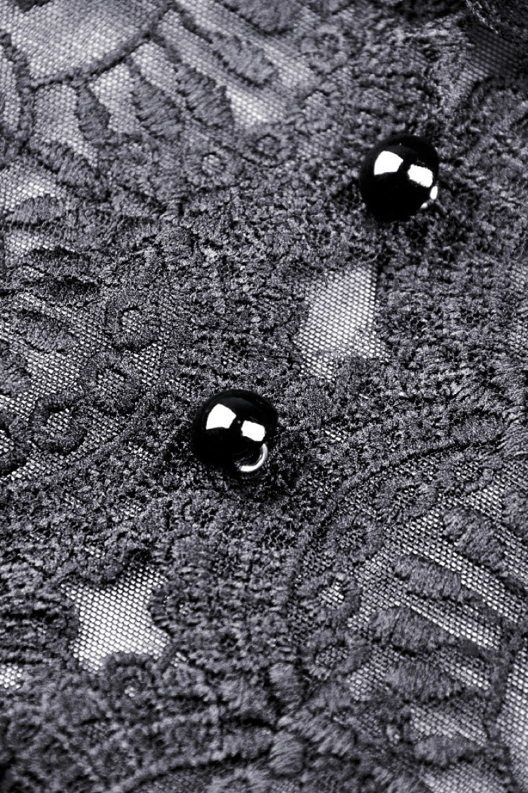Black Lace Long Puff Sleeves Women's Gothic Velet Dress