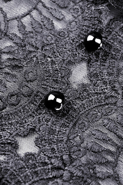 Black Lace Long Puff Sleeves Women's Gothic Velet Dress