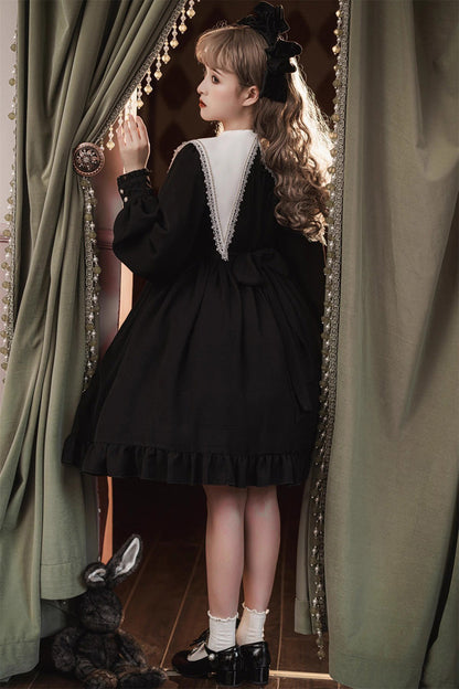 Black Long Sleeves Ruffle Bowknot Classic Gothic Elegant Nun Lolita Dress