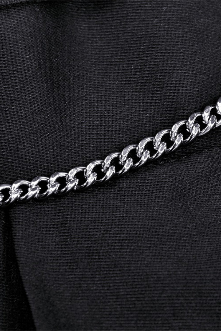 Black Pleated Big-pocket Chain-Decorated Women's Punk Mini Skirt with Belt
