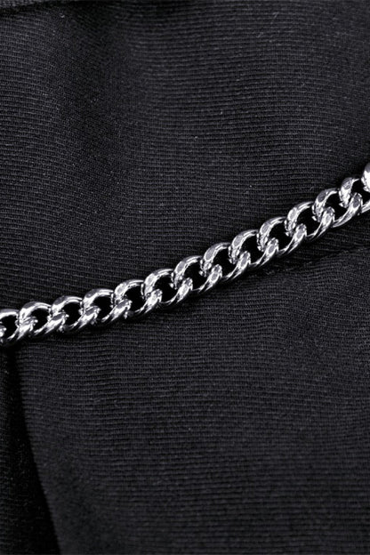 Black Pleated Big-pocket Chain-Decorated Women's Punk Mini Skirt with Belt