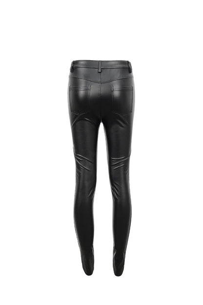 Black Flocked Stretch Slim Thigh Lace String Adjustable Women's Gothic Leggings