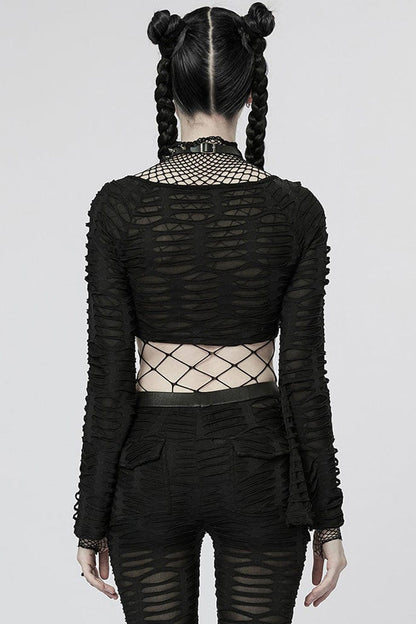 Black Long Sleeve Creative Twist Stretch Sexy Women's Gothic T-Shirt