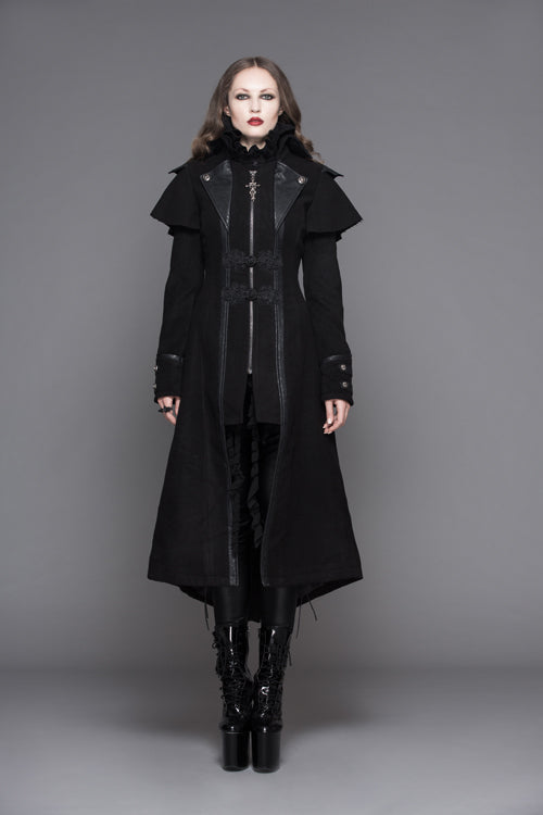 Black Fake Two Pieces Game Style Woollen Womens Punk Coats