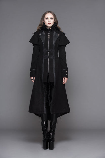 Black Fake Two Pieces Game Style Woollen Womens Punk Coats