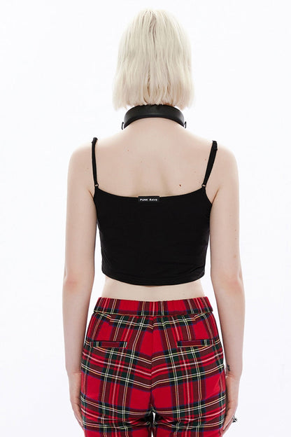 Black Detachable Plastic Chain Rock Women's Punk T-Shirt