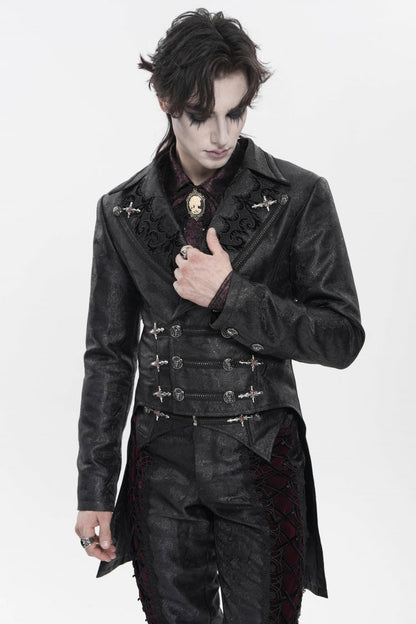 Black Lapel Collar Long Sleeves Lace-Up Slim Men's Gothic Handsome Double-Breasted Jacket