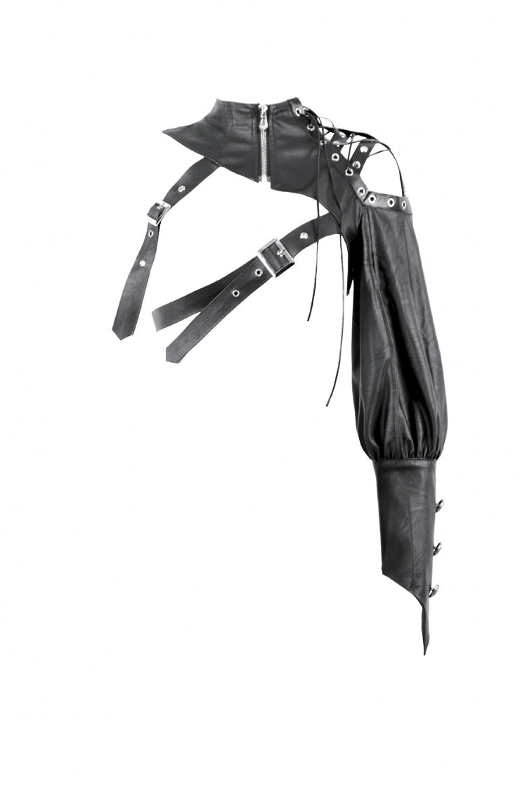 Black Cut-Out Asymmetric Buckled Zippered Women's Punk Cape