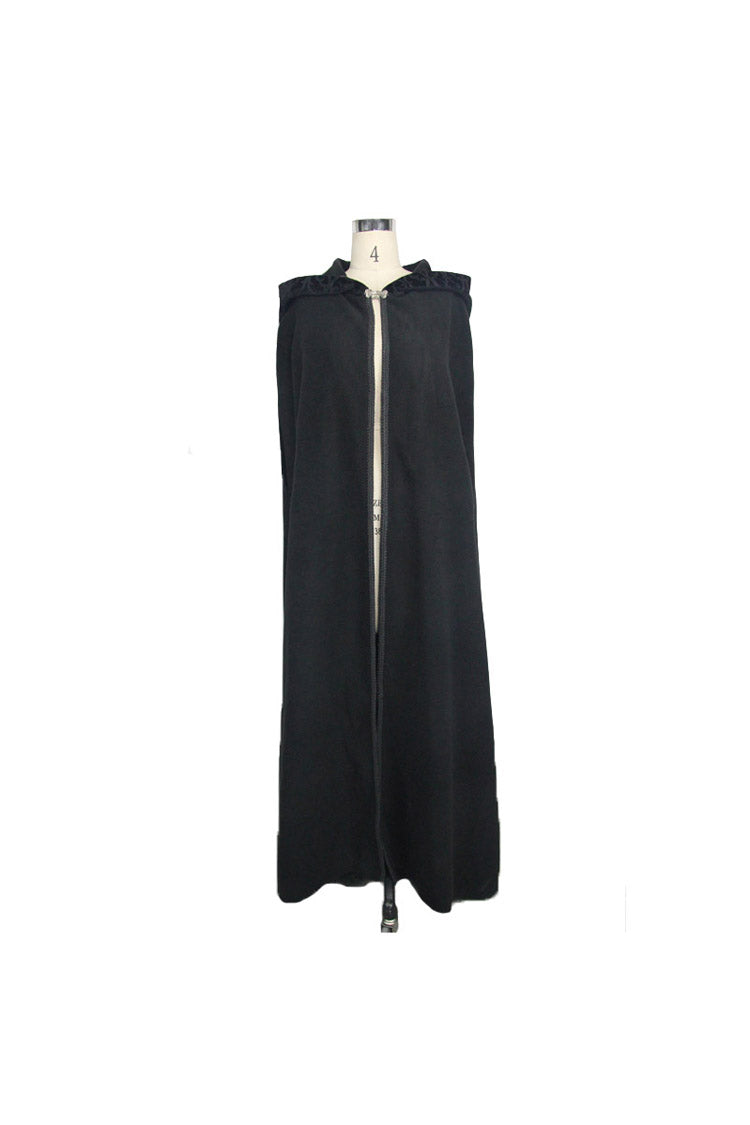 Black Detachable Feather 3D Ribbons Decorated Woollen Hooded Women's Gothic Cape