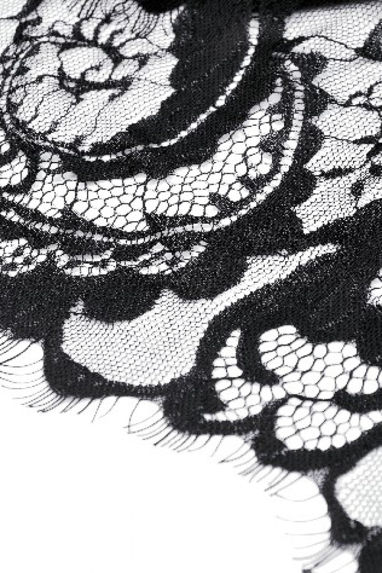 Black High Waisted Heart Embroidered Lace Women's Gothic Maxi Skirt