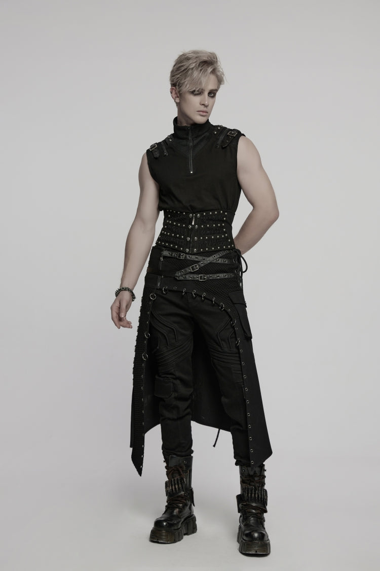 Black Lace-Up Slim Ripped Studded Zippered Women's Punk Corset