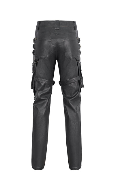 Black Big Pocket Bronze Studded Faux Leather Men's Gothic Pants