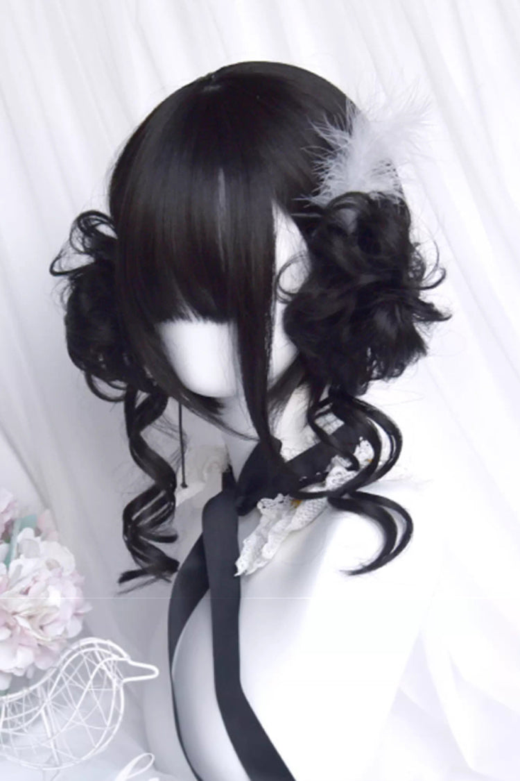 Black Dragon Whisker Bun Chinese Style Fluffy Side Clip Lolita Wig