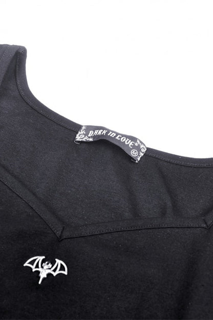 Black Long Sleeves Irregular Strappy Bat Women's Punk Crop Top