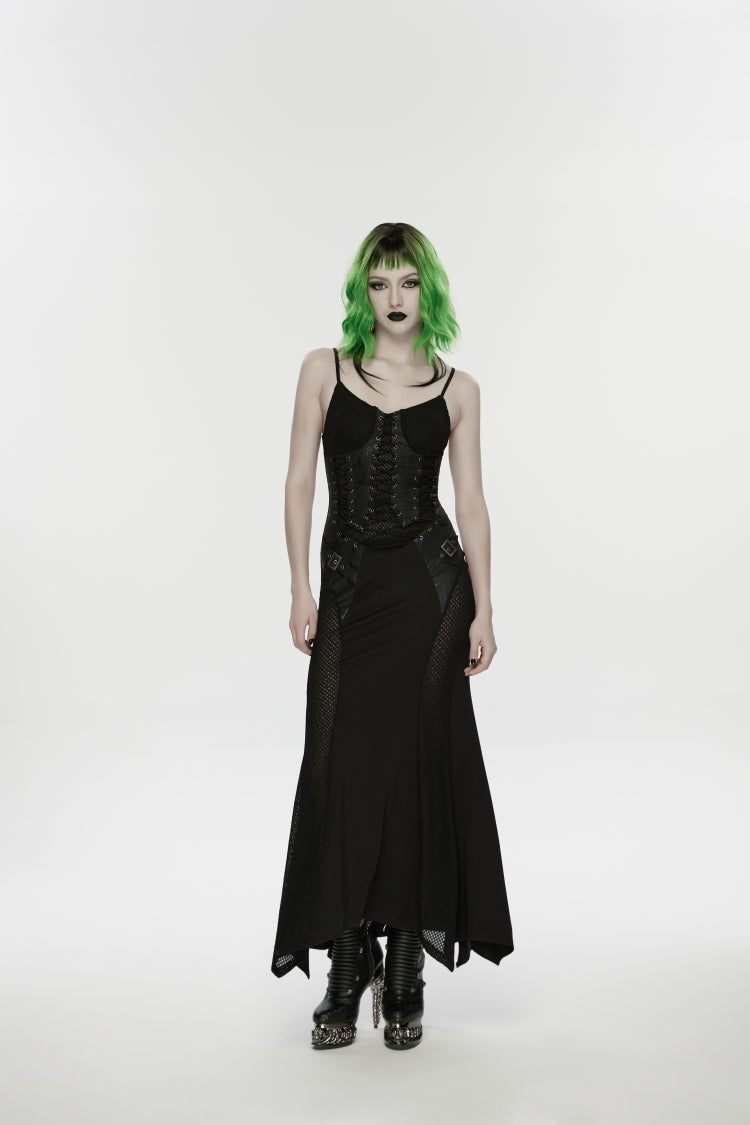 Black Lace-Up Buckled Eyelet Women's Punk Jsk Dress