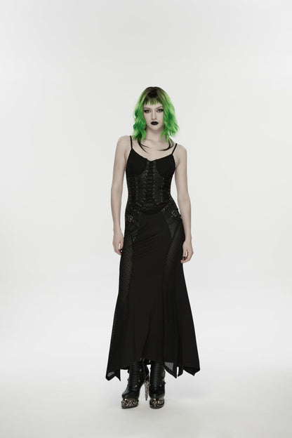 Black Lace-Up Buckled Eyelet Women's Punk Jsk Dress