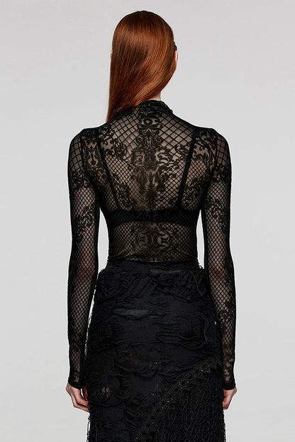 Black Long Sleeves Mesh Women's Gothic Blouse