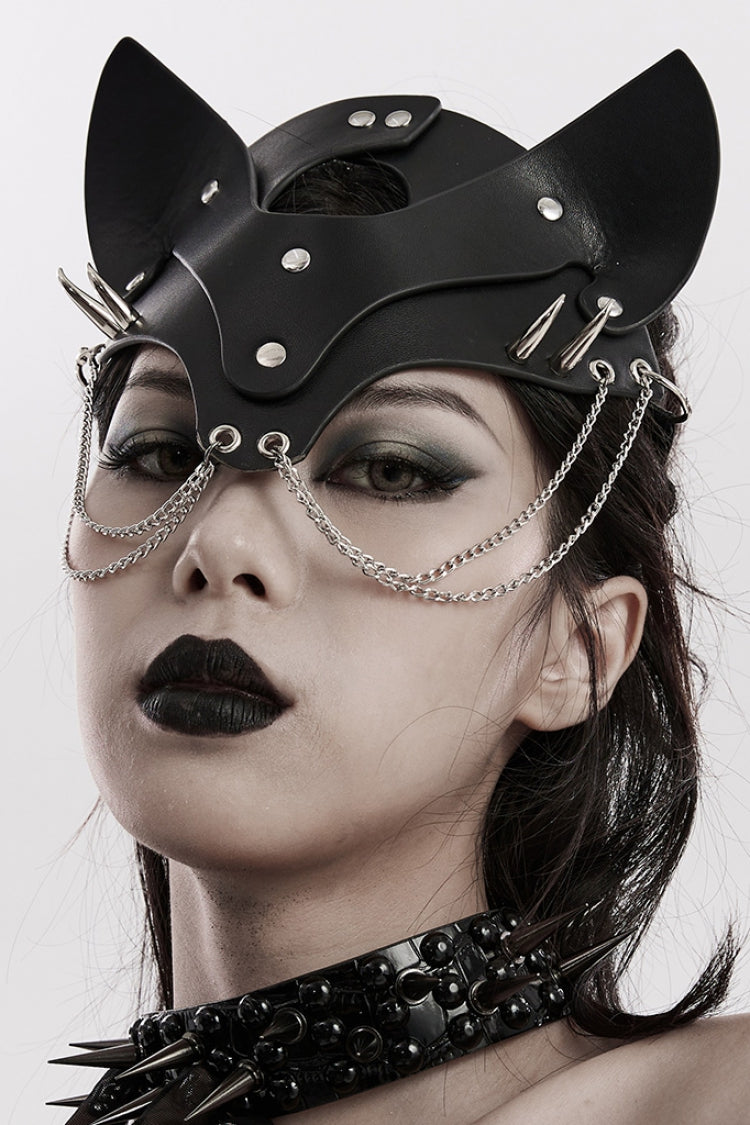 Black Metal Chain Fox Faux Leather Women's Steampunk Mask