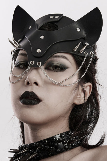 Black Metal Chain Fox Faux Leather Women's Steampunk Mask