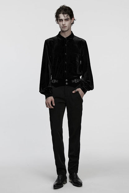 Black Lapel Collar Long Puff Sleeves Men's Gothic Blouse