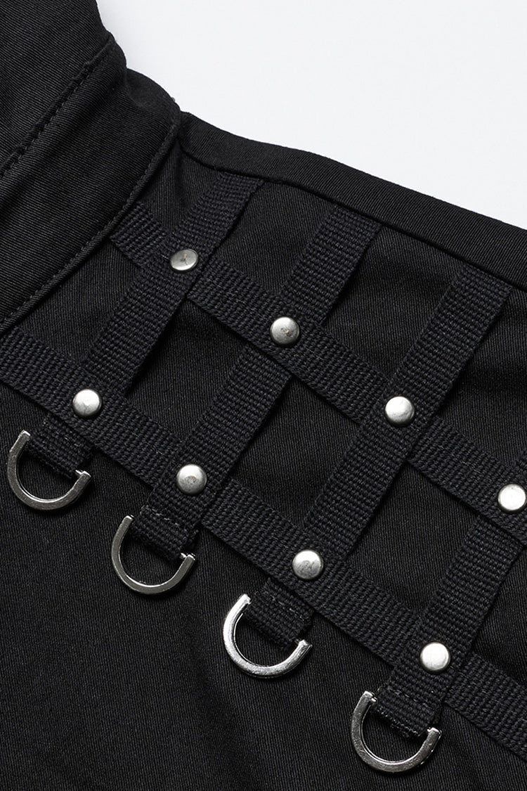 Black Lapel Collar Long Sleeves Rings Men's Punk Blouse
