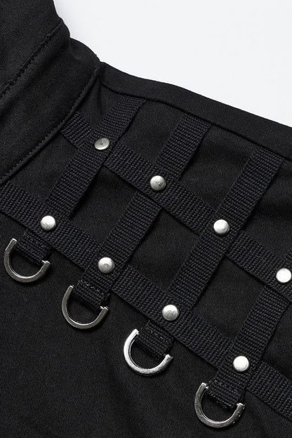 Black Lapel Collar Long Sleeves Rings Men's Punk Blouse