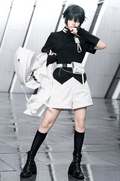 Black Functional Style Stand Collar Short Sleeves Ouji Fashion Prince Handsome Lolita Blouse