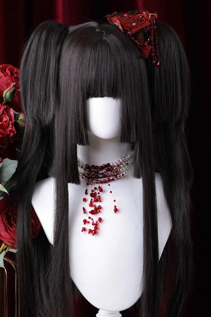 Black Layered Hime-Cut Vintage Elegant Princess Lolita Twin-Tail Wig