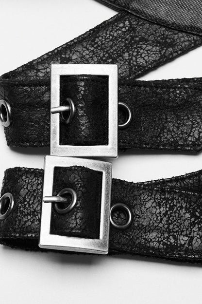 Black Faux Leather Hollow Metal Ring Lace Women's Gothic Corset
