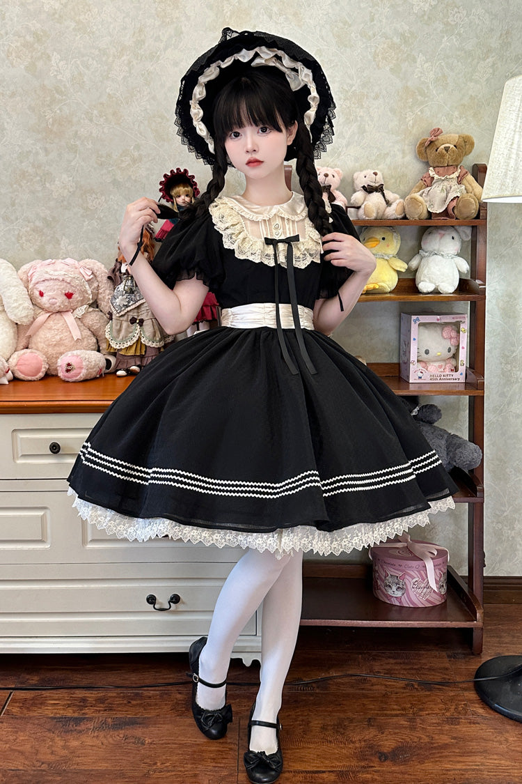 Black Doll Collar Short Sleeves Lace Daily Sweet Elegant Princess Lolita Dress