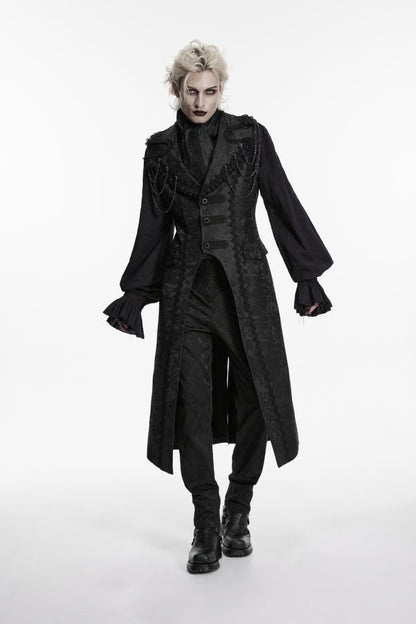 Black Jacquard Chain-Decorated Men's Gothic Long Vest