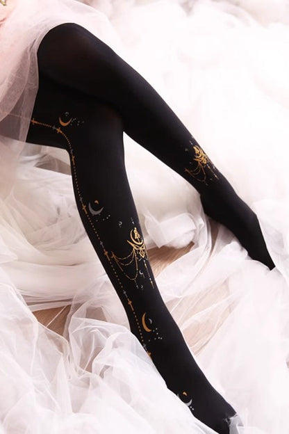 Black Hot Stamping Print Sweet Lolita Pantyhose 13 Styles