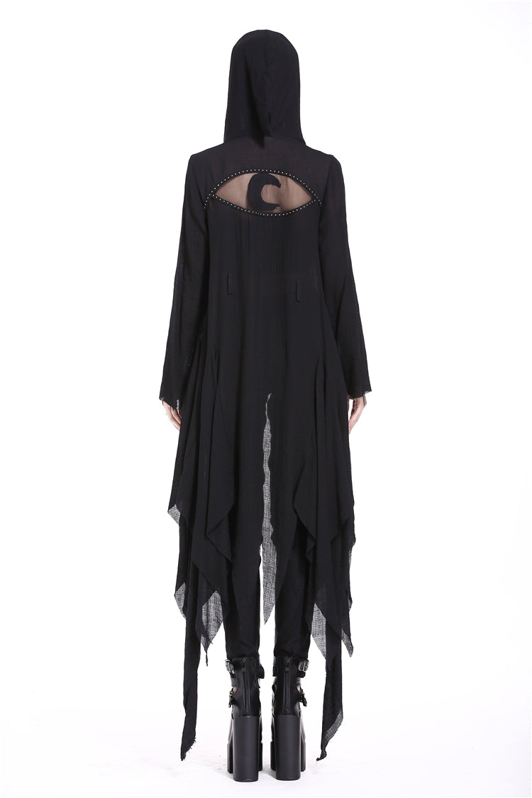 Black Long Sleeves Women's Grungy Gothic Vintage Hooded Coat