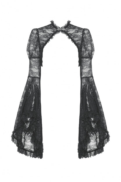 Black Long Flared Sleeves Ruffled Lace Women's Gothic Cape