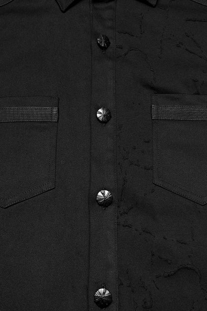 Black Lapel Collar Long Sleeves Ripped Men's Punk Blouse