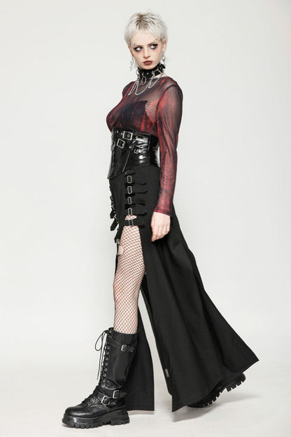 Black Lace-Up Buckled Women's Punk Patent Leather Underbust Corset