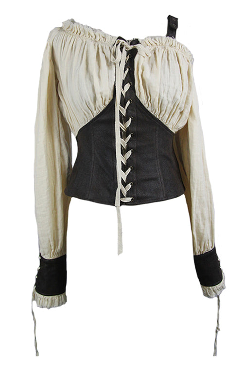 Beige Halterneck Vintage Sexy Slim Womens Punk Blouse
